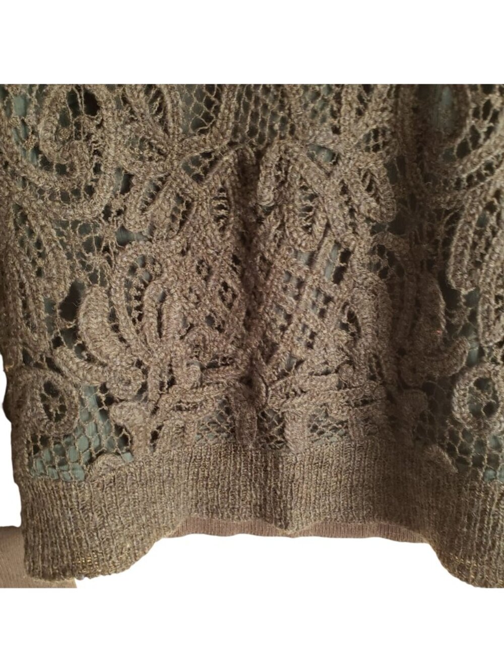 Anthropologie Crochet Wool Sweater M Dark Blue w Intricate Lace Front Pullover - Picture 5 of 10